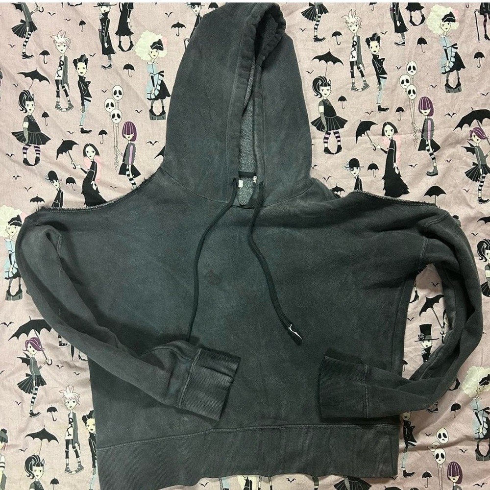 Pacsun Dark Grey Cropped Hoodie with Cutout Shoulders